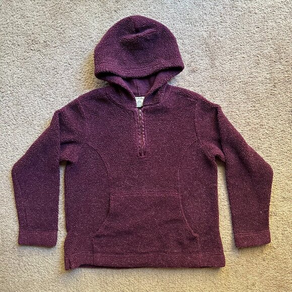 Cabelas Sweatshirt Womens Large Hoodie 1/4 Zip High Pile Maroon Red Pockets - Picture 1 of 11